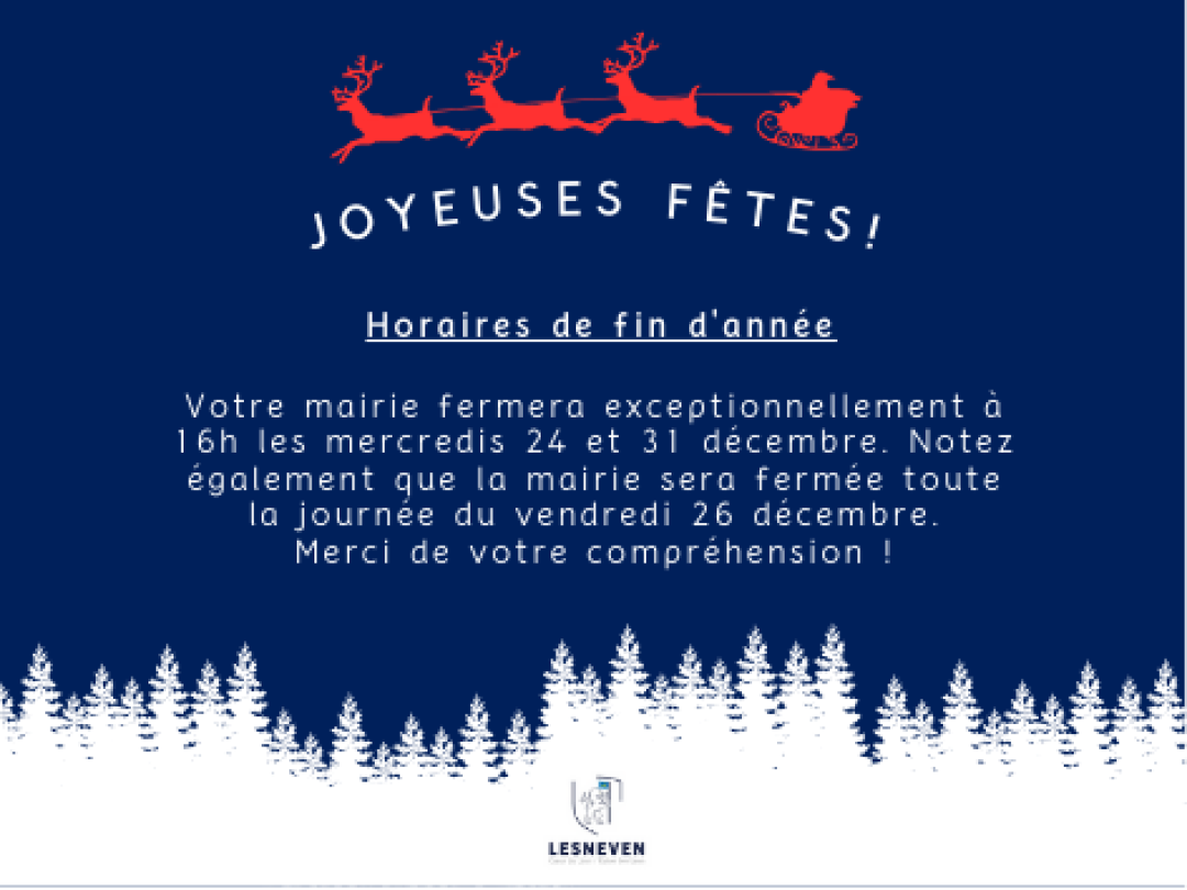 INFOS MAIRIE : HORAIRES DE FIN D’ANNÉE