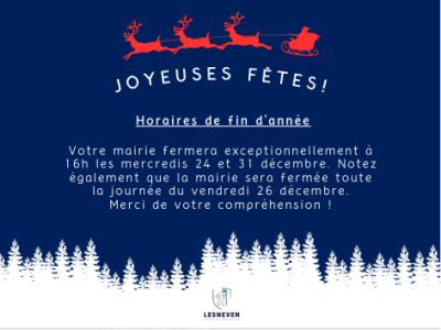 INFOS MAIRIE : HORAIRES DE FIN D’ANNÉE